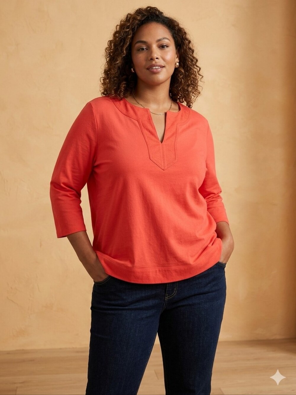 Lauren Ralph Lauren's plus size soft tunic is crafted from cotton, Coral